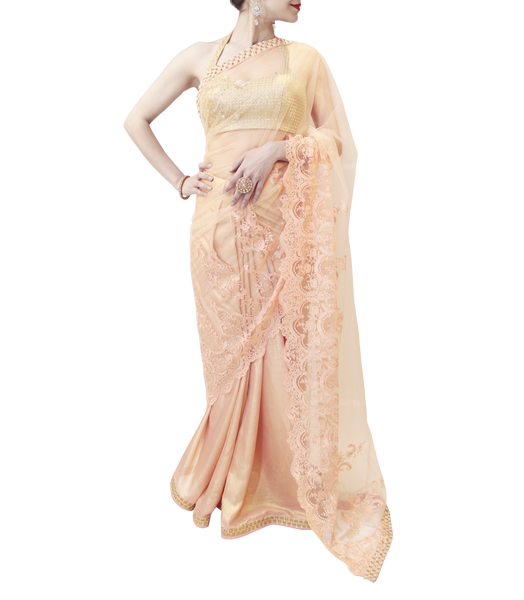 BABY PINK AND GOLD SAREE