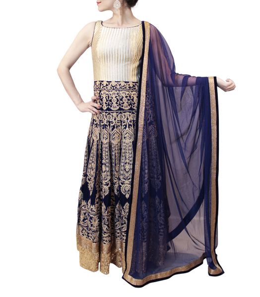BLUE AND GOLD HEAVY ANARKALI