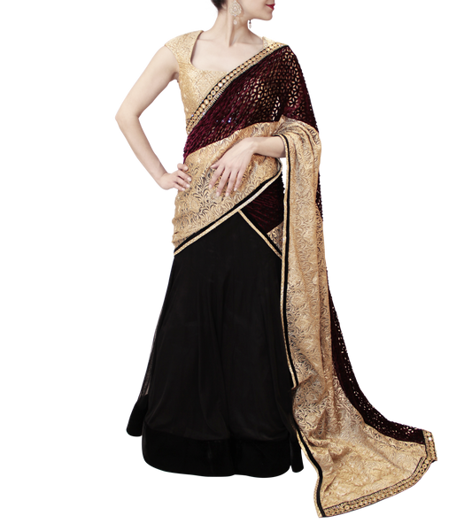 BLACK AND PLUM LEHENGA SAREE