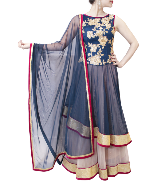 BLUE AND GOLD HEAVY ANARKALI