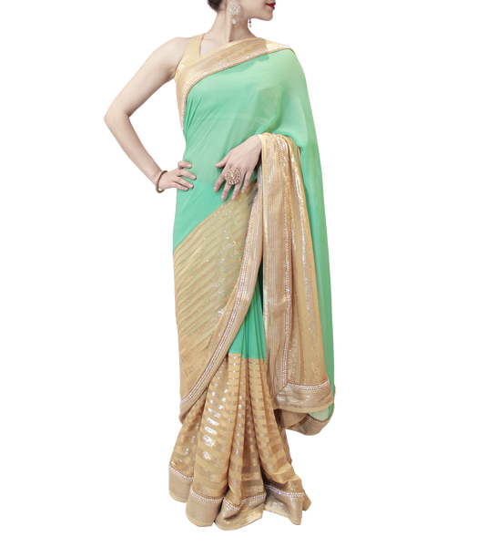 GOLD AND SEA GREEN SAREE