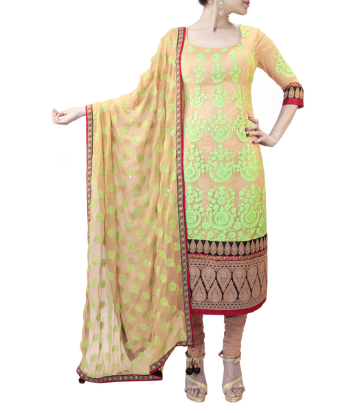 BEIGE AND GREEN STRAIGHT CUT STYLE