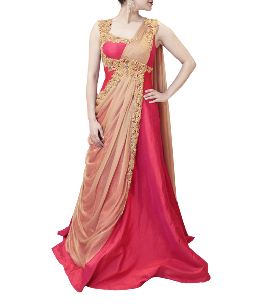 GOLD AND PINK SAREE GOWN