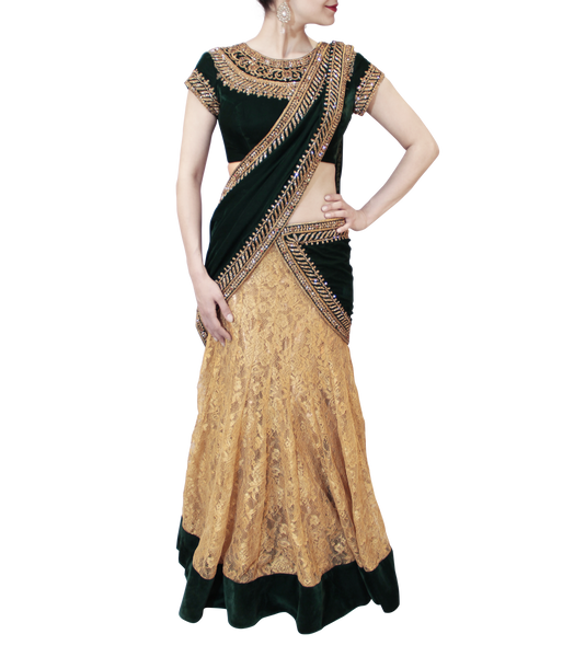 GOLD AND GREEN LEHENGA SAREE