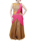 PINK AND ANTIQUE SAREE GOWN