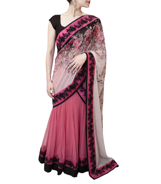 BLACK AND PINK LEHENGA SAREE
