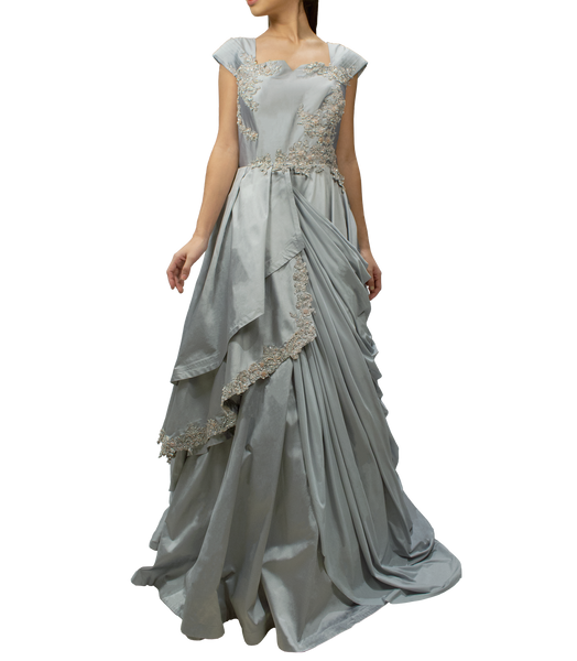 Metalic Grey Drape Gown