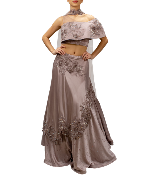 Lavender Off-the-shoulder Lehenga