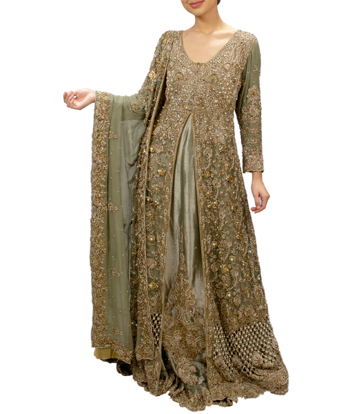 Olive Green Pakistani Bridal lehenga