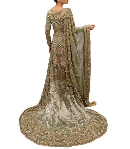 green emerald velvet dress Olive Green Pakistani Bridal lehenga – Sahil Exclusive