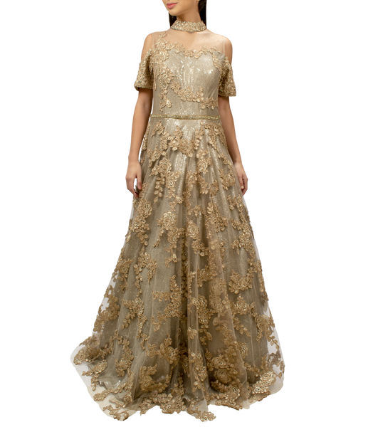 Gold Cold Shoulder Gown