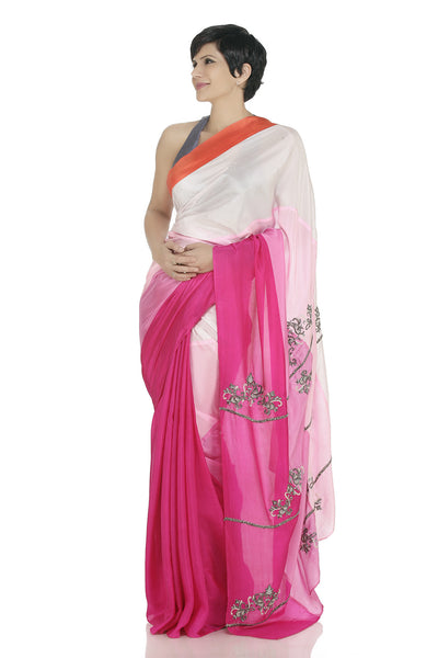 PINK PANELLED SAREE WITH HAND EMBROIDERY