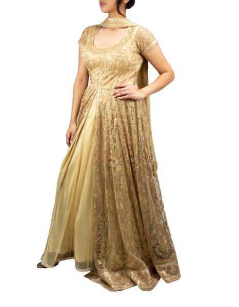 Gold anarkali with front slit
