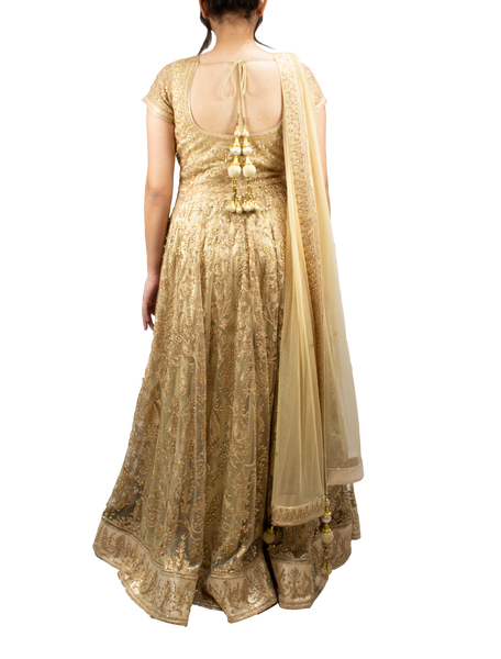 gold colour anarkali dress Sand Cream Evening Dress main image 0