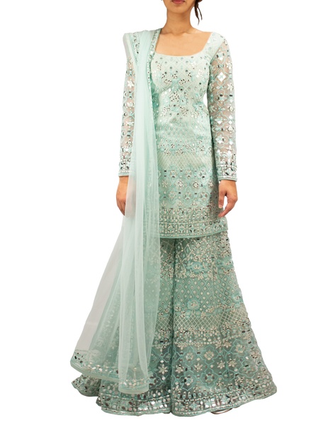 Powdered Blue ghrara/plazo with Mirror work