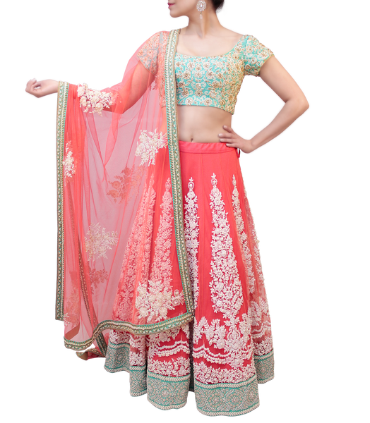MINT GREEN AND PINK LEHENGA