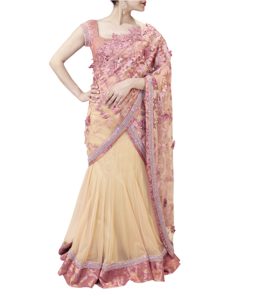 GOLD AND LAVENDER LEHENGA SAREE