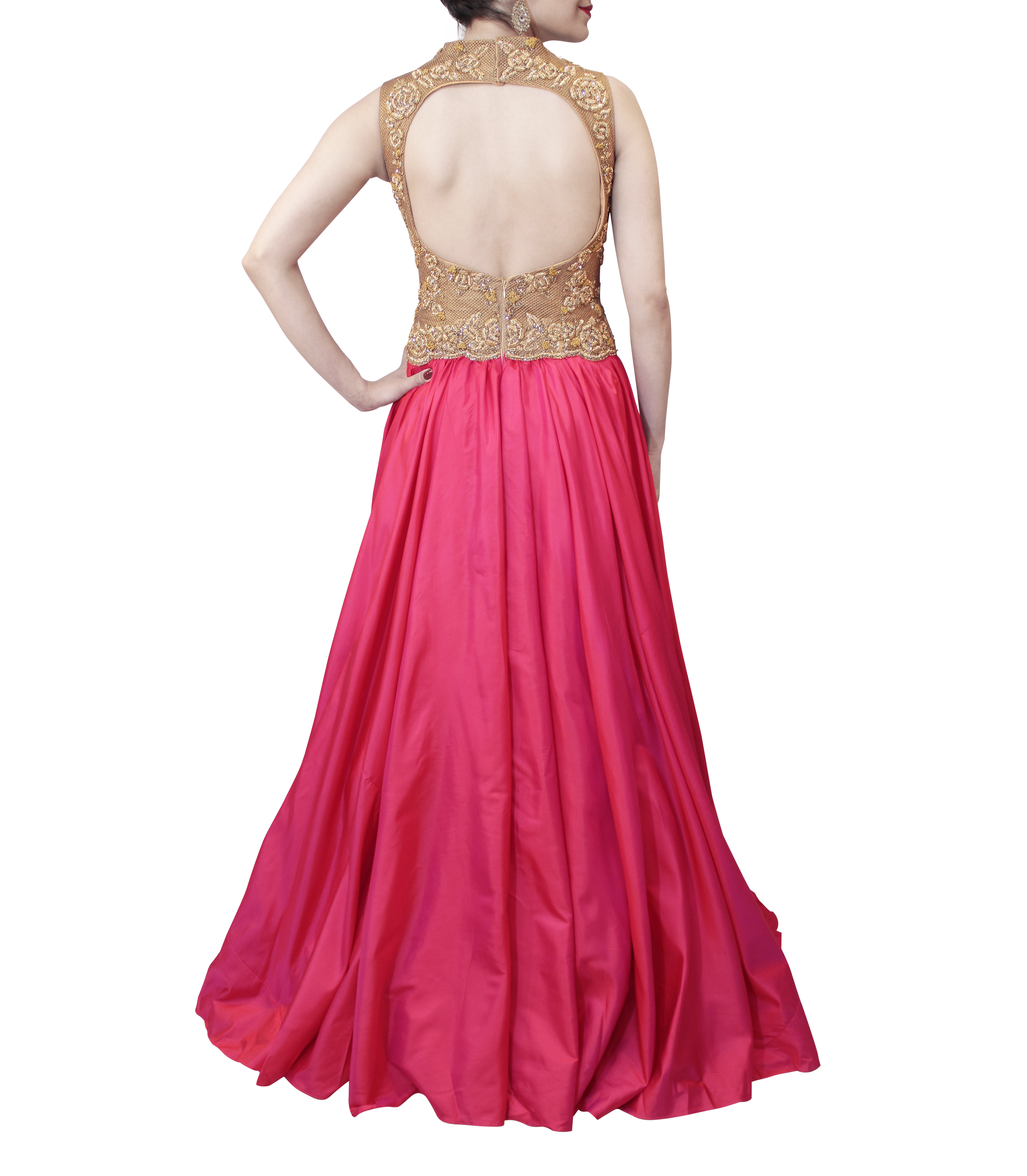 Peach & Gold Net Ball Gown – TheStylease.com