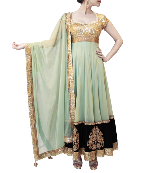 MINT GREEN AND GOLD HEAVY ANARKALI