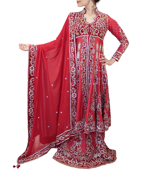 RED BRIDAL LACHA STYLE