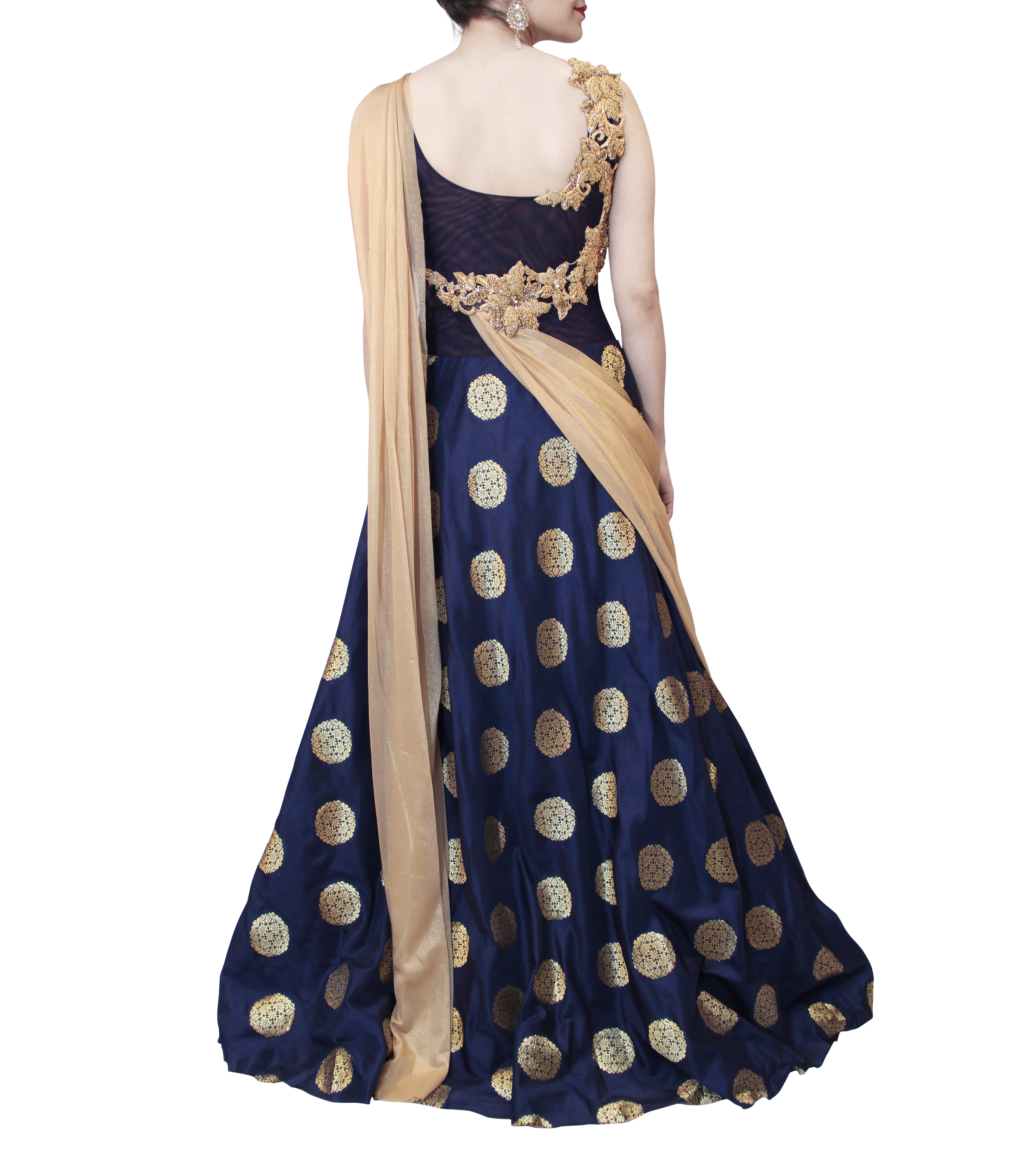 Buy Blue Shimmer Pleated Embellished Sequin Work Pre-draped Saree Gown For  Women by Namrata Joshipura Online at Aza Fashions.