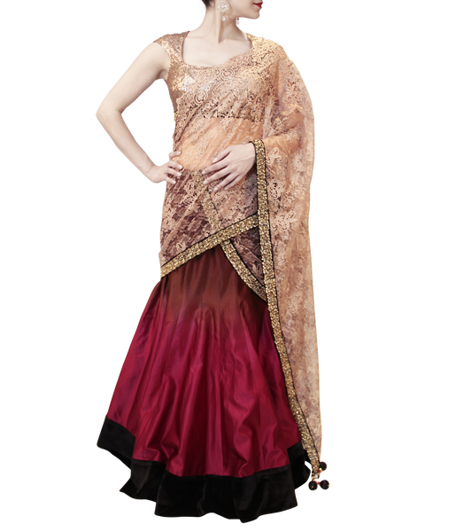 Deep Red Lehenga Bridal with Choli Barat Dress for Bride – Nameera by Farooq
