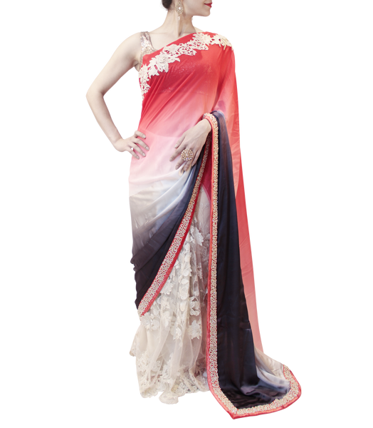WHITE AND RED SAREE