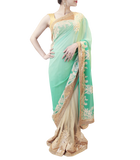 TURQUOISE AND GOLD SAREE