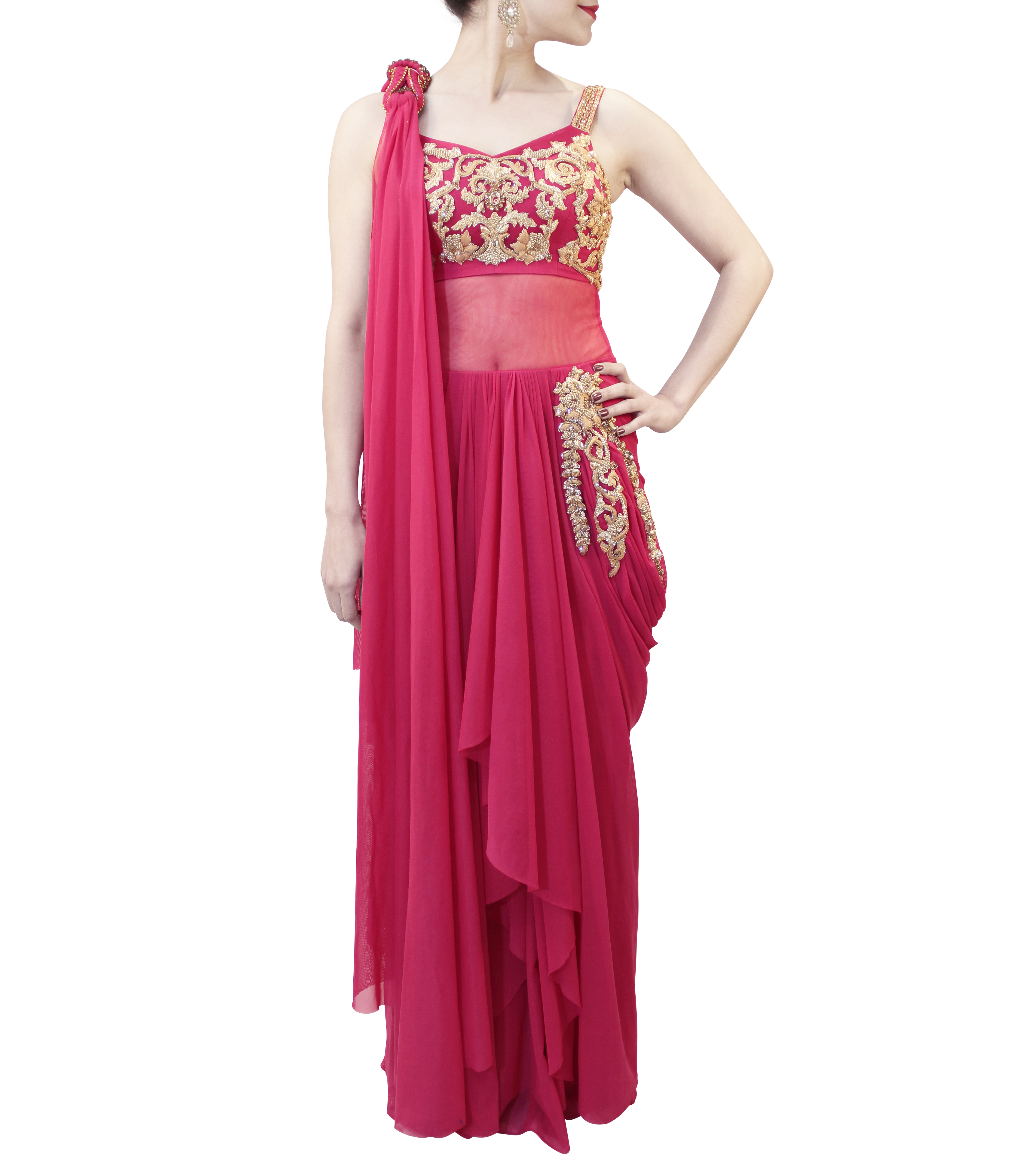 Buy Green Georgette Hand Embroidered Sequin Thread Yoke Saree Gown For  Women by Alaya Advani Online at Aza Fashions.