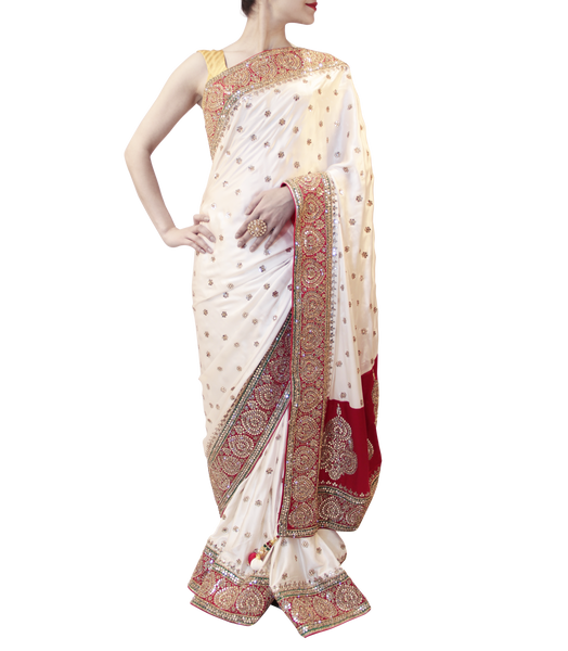 WHITE AND RED SAREE
