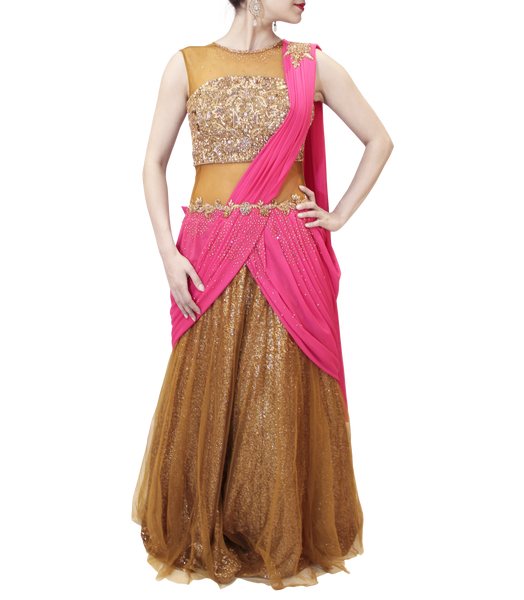 PINK AND ANTIQUE SAREE GOWN