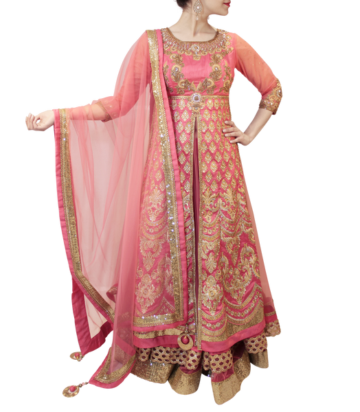 Buy Colourful peach pink lacha with full silver gota-pati work,Only on  Bawree_46623 at Amazon.in