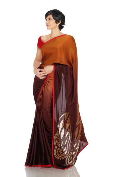 BROWN SHADED SAREE WITH CUT WORK WINGS ON PALLU