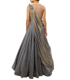 Gray Rawsilk Drape Gown