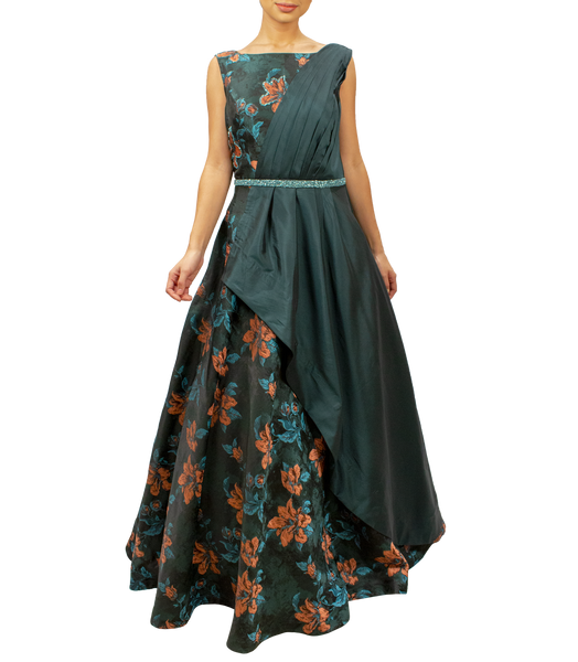 Emerald green floral gown