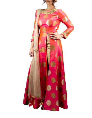 Hot pink Anarkali with front slit