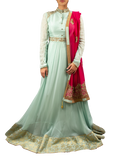 Icy blue Anarkali with hot pink dupatta