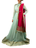 Icy blue Anarkali with hot pink dupatta