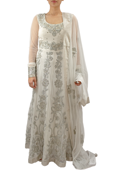 White Anarkali with silver embroidery