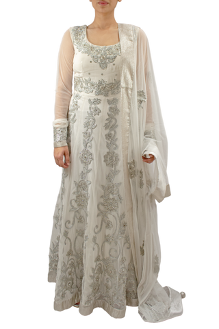 White Anarkali with silver embroidery