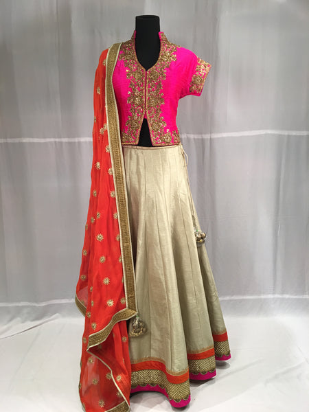 Corset Pink Blouse with Gold Lehnga