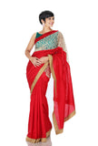 RED SAREE WITH THREAD WORK PANEL