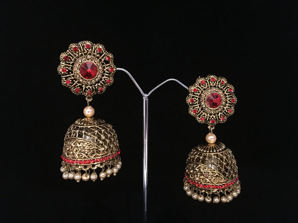 Red and gold jhumkas