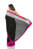 BLACK SILK SAREE WITH AN EMBROIDERED PANEL