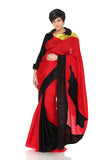 BLACK AND RED SAREE WITH PATCHWORK