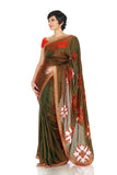 TWO TONED SAREE WITH CUT WORK LOGO
