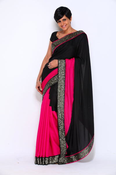 PINK AND BLACK CREPE SAREE WITH SEQUIN BORDER