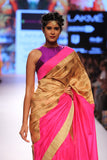 PINK AND BEIGE SAREE WITH ZARI BUTTIS